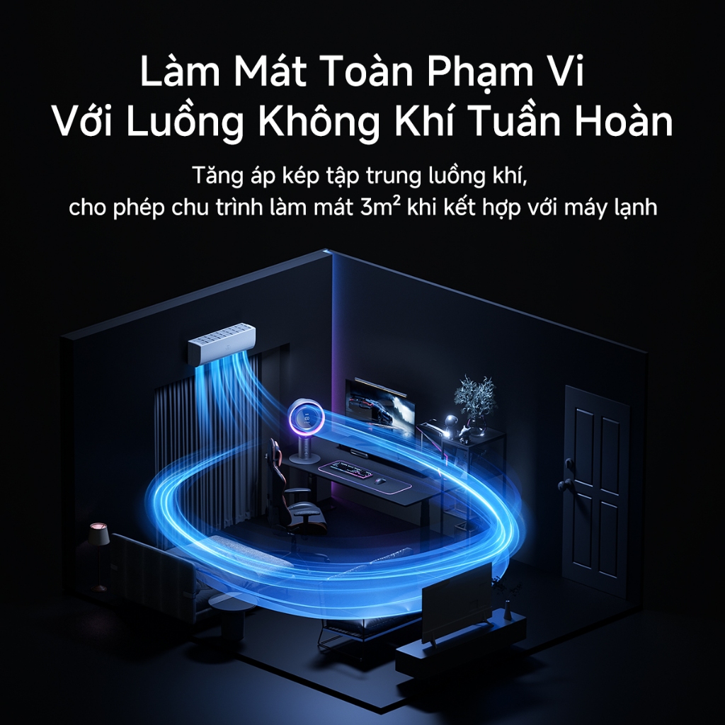 Quạt bàn JisuLife Pro 3 lọc khí pin 10000mAh pin bền gió mạnh 100 cấp gió xoay đầu, đèn RGB dùng văn phòng phòng ngủ
