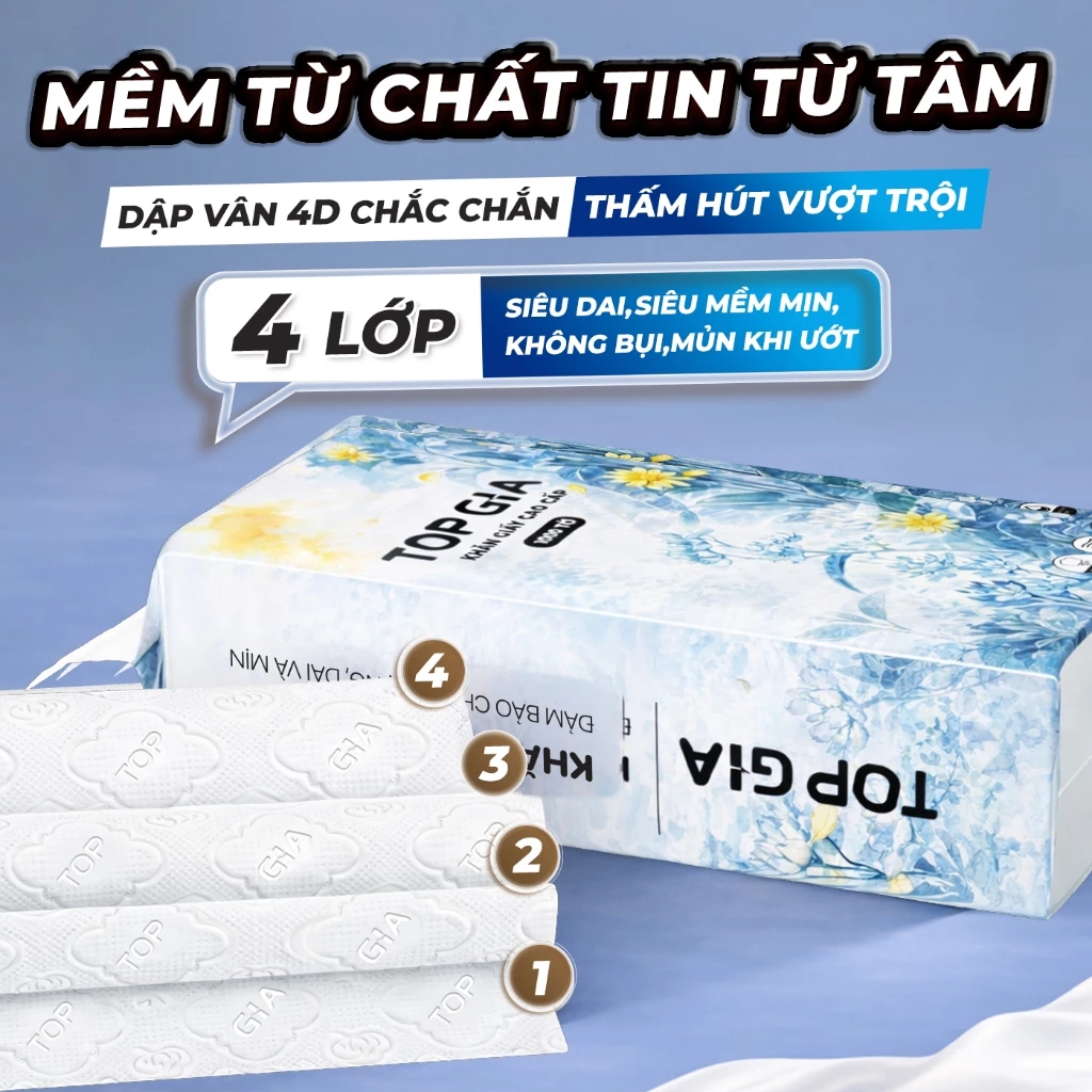 (HÀNG VIỆT NAM CHẤT LƯỢNG CAO) Khăn giấy cao cấp Mộc an Topgia hàng Việt Nam 4 lớp, dày dặn, an toàn