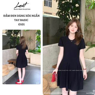 Đầm đen dáng xòe ngắn tay LUST Váy nữ thiết kế đơn giản chất liệu cao cấp O101