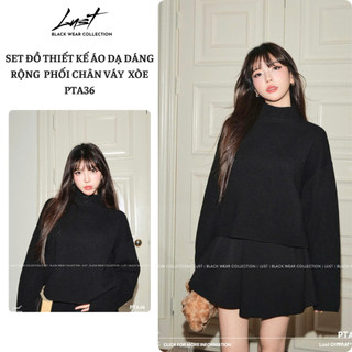 Set đồ nữ thiết kế áo dạ dáng rộng tay dài phối chân váy dáng xòe LUST Set đồ đen chất dày dặn PTA36