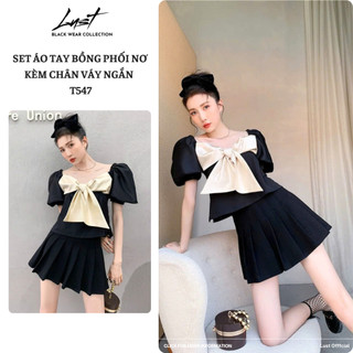 Set áo tay bồng phối nơ kèm chân váy ngắn thiết kế LUST chất liệu dày dặn T547