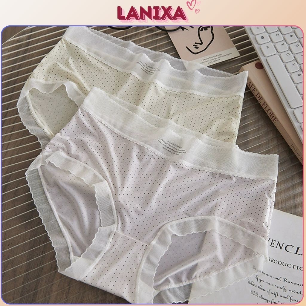 Quần lót nữ su lụa mỏng mát mềm mại cạp vừa tôn dáng gợi cảm họa tiết chấm bi xinh xắn LANIXA L1398