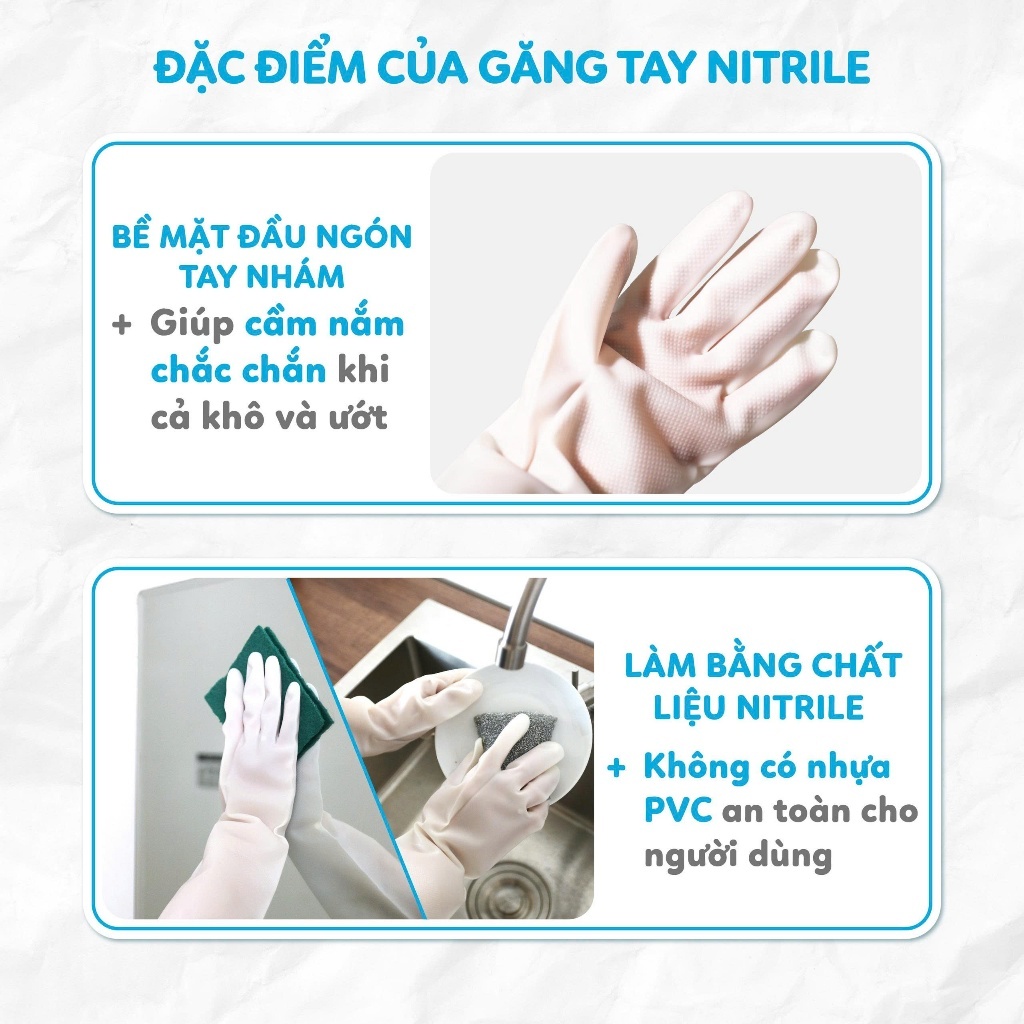 Găng tay dáng dài Nitrile không mùi MyJae rửa chén, bát, dọn dẹp nhà cửa 38CM