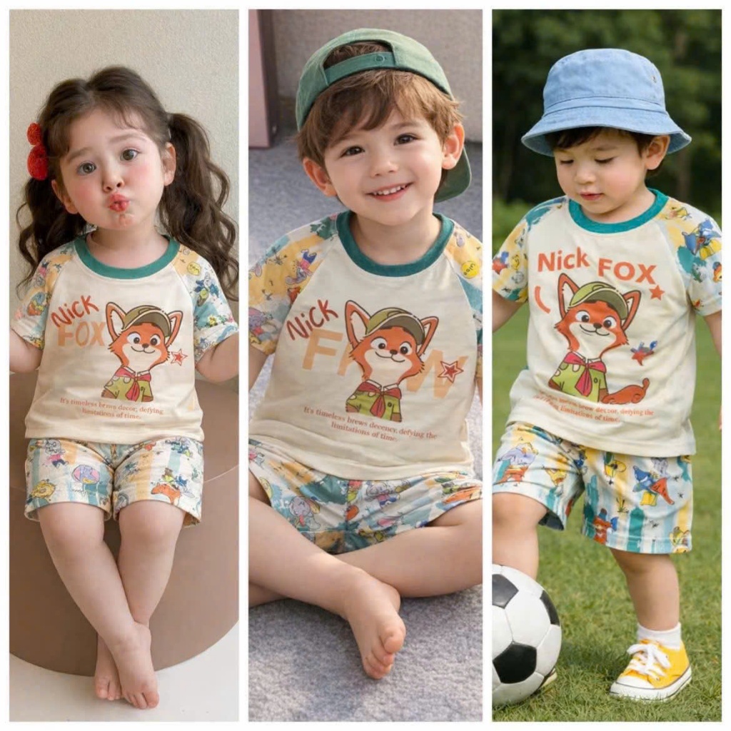 COMBO 4 BỘ THUN IN HÌNH NGỘ NGHĨNH CHO BÉ TRAI VÀ GÁI