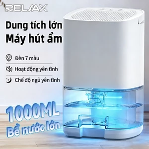 RELAAX máy hút ẩm công nghệ bán dẫn 1L - êm ái chế độ ngủ, đèn LED 7 màu, tự ngắt khi đầy, dùng phòng ngủ tắm ô tô