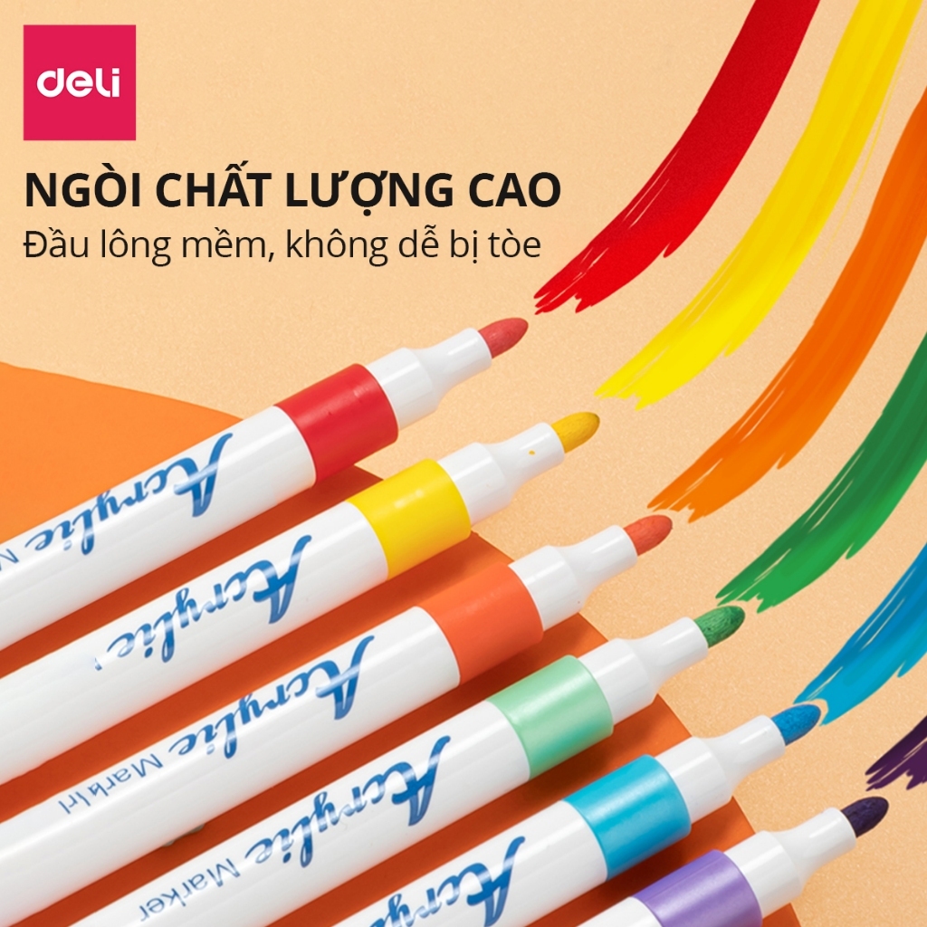 Bút Sơn Màu Acrylic Marker Chính Hãng Deli THÊM 80% MỰC 12/24/36/48/64 Màu Tô Trên Mọi Chất Liệu Chất Lượng Cao