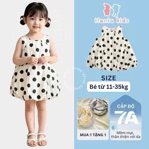 Váy Cho Bé Gái, Váy Bí Chấm Bi Cho Bé Gái Chất Liệu Cotton Mềm Mại Phong Cách Dễ Thương