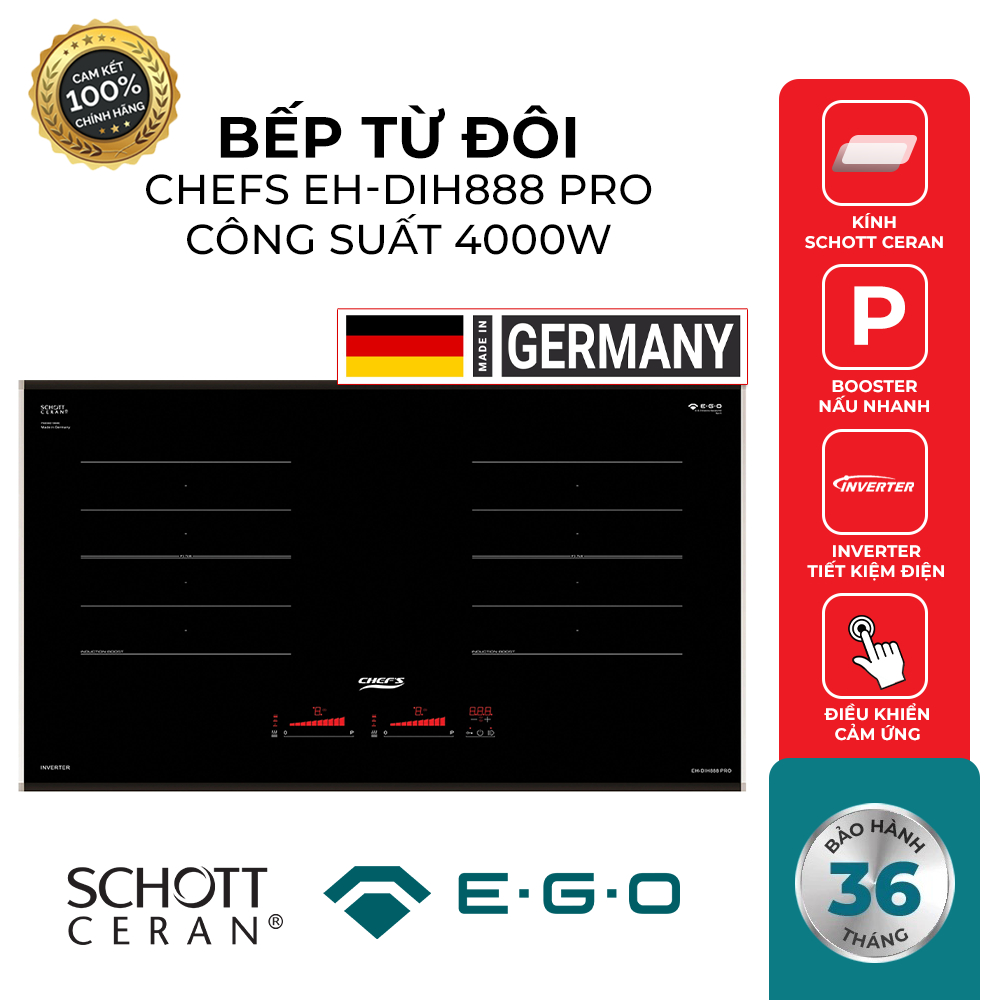 Bếp Từ Chefs EH-DIH888 PRO Nhập khẩu nguyên chiếc ĐỨC, Thế hệ mới, Full tính năng, Tiết kiệm điện