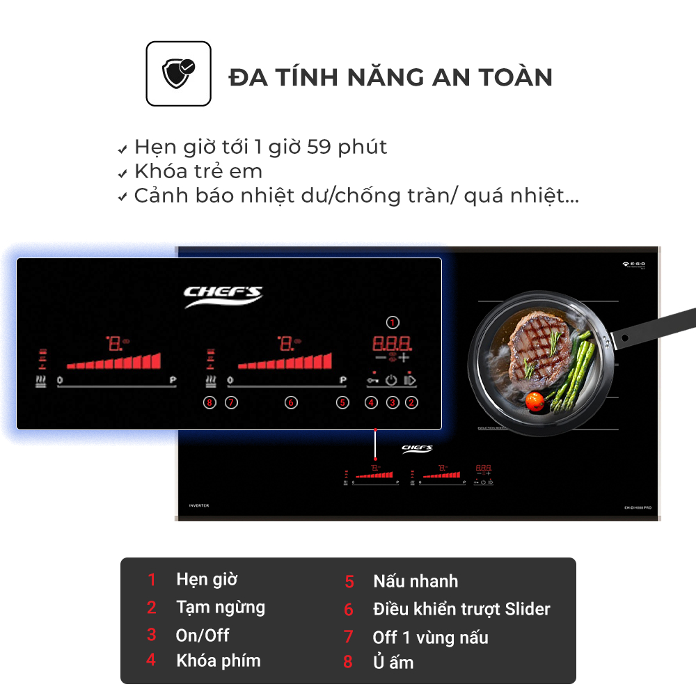 Bếp Từ Chefs EH-DIH888 PRO Nhập khẩu nguyên chiếc ĐỨC, Thế hệ mới, Full tính năng, Tiết kiệm điện