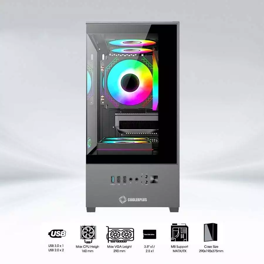 Case PC Bể Cá CoolerPlus X32B/X32W – Kính Cường Lực, Khung Nhôm, VGA 280mm, CPU 160mm, Case Gaming Đẹp