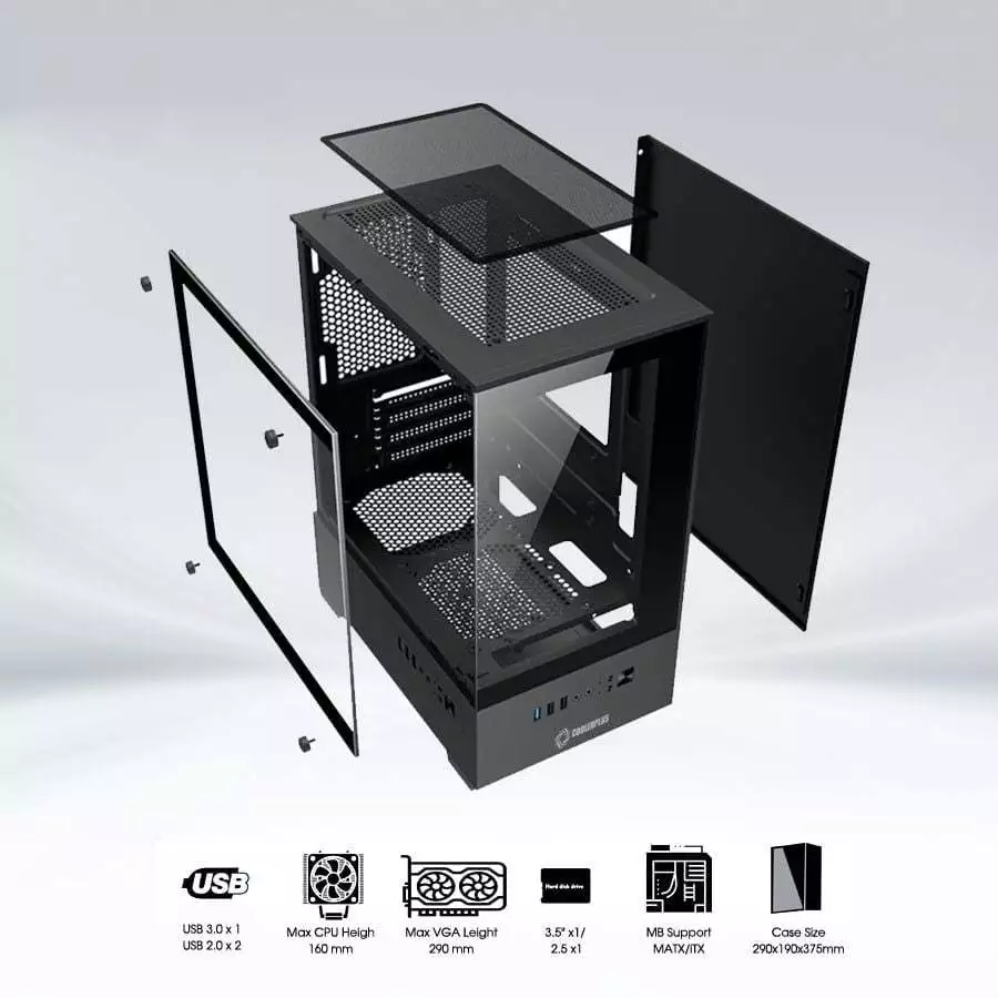 Case PC Bể Cá CoolerPlus X32B/X32W – Kính Cường Lực, Khung Nhôm, VGA 280mm, CPU 160mm, Case Gaming Đẹp