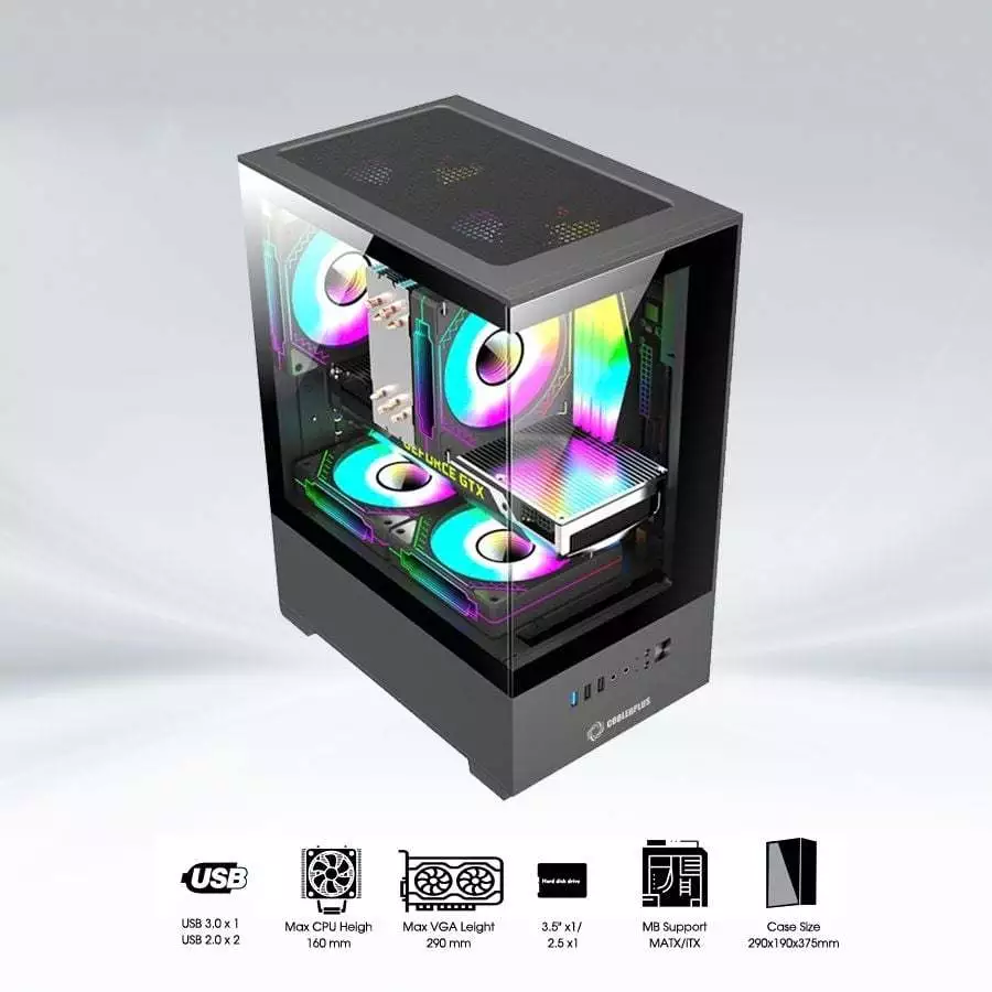 Case PC Bể Cá CoolerPlus X32B/X32W – Kính Cường Lực, Khung Nhôm, VGA 280mm, CPU 160mm, Case Gaming Đẹp