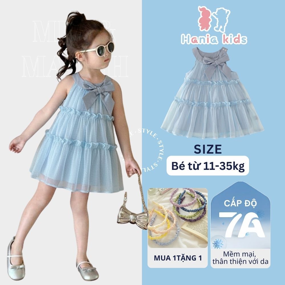 Váy Cho Bé Gái, Váy Voan Tơ Cho Bé Gái Phối Nơ Dễ Thương 2 Lớp Chất Liệu Cotton Mềm Mại