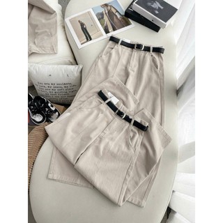 Quần Nữ Lưng Cao Ống Suông chất kaki mềm mịn chiều dài 95cm, Quần nữ ống rộng phối gân