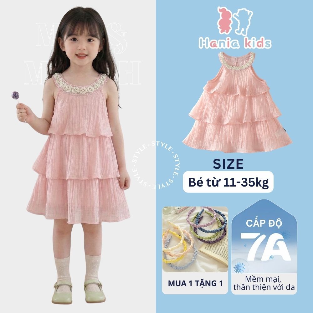 Váy Cho Bé Gái, Váy Thiết Kế Cổ Yếm 3 Tầng Chất Liệu Lụa Mát Mẻ Phong Cách Tiểu Thư