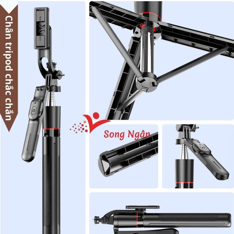 Gậy Chụp Ảnh Selfie Tripod 3 Chân 1m9 Có Remote Giá Đỡ Điện Thoại Quay Video Livestream Chống Rung