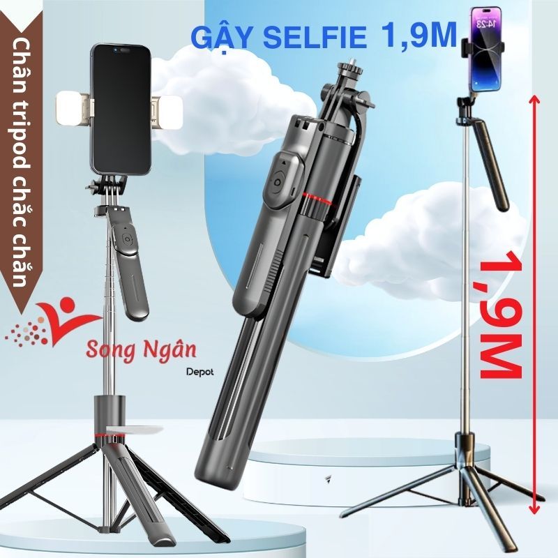 Gậy Chụp Ảnh Selfie Tripod 3 Chân 1m9 Có Remote Giá Đỡ Điện Thoại Quay Video Livestream Chống Rung