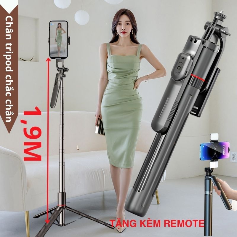 Gậy Chụp Ảnh Selfie Tripod 3 Chân 1m9 Có Remote Giá Đỡ Điện Thoại Quay Video Livestream Chống Rung