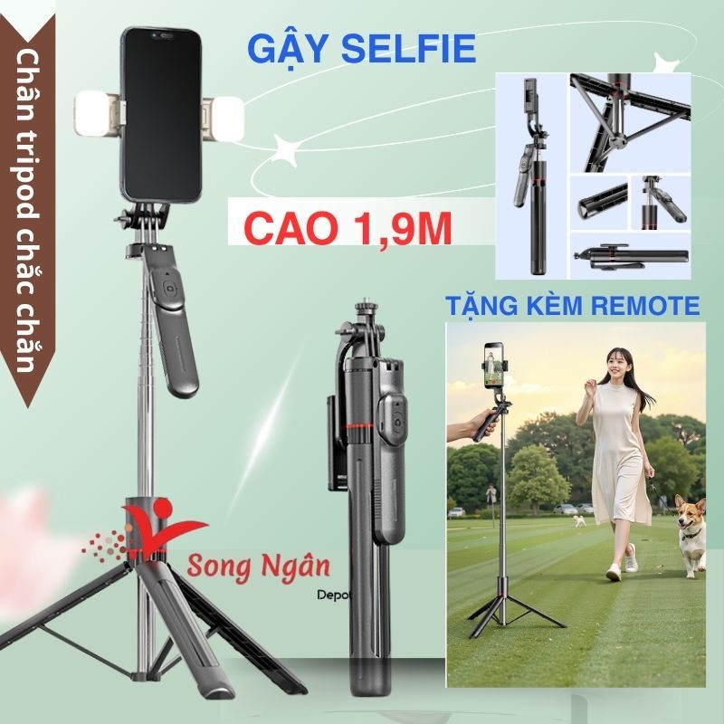 Gậy Chụp Ảnh Selfie Tripod 3 Chân 1m9 Có Remote Giá Đỡ Điện Thoại Quay Video Livestream Chống Rung