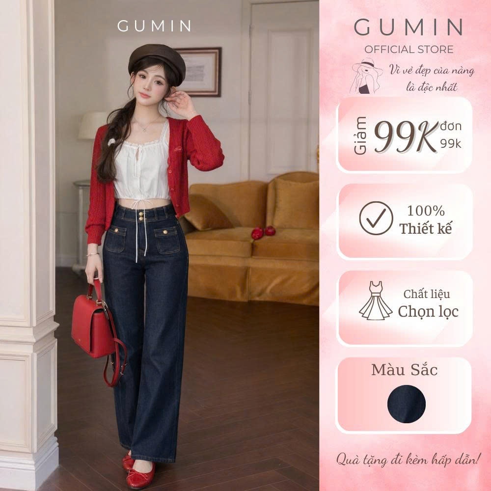 Quần jean nữ GUMIN thiết kế quần ống suông chỉ nổi kiểu dáng túi ngược sang trọng, quần jean nữ thanh lịch