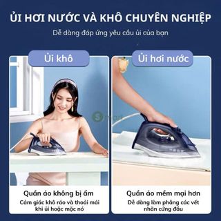 Bàn Ủi Hơi Nước Cầm Tay QCOOKER Công Suất 2200W, bàn là hơi nước CAO CẤP đế gốm, 2 chế độ ủi khô & ủi hơi nước