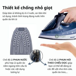 Bàn Ủi Hơi Nước Cầm Tay QCOOKER Công Suất 2200W, bàn là hơi nước CAO CẤP đế gốm, 2 chế độ ủi khô & ủi hơi nước