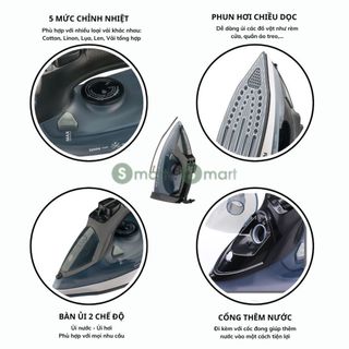 Bàn Ủi Hơi Nước Cầm Tay QCOOKER Công Suất 2200W, bàn là hơi nước CAO CẤP đế gốm, 2 chế độ ủi khô & ủi hơi nước