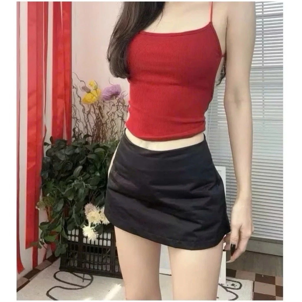 [Peinn] Chân Váy Chữ A Ngắn Basic Cạp Trễ Phong Cách Y2K Có Quần Bảo Hộ