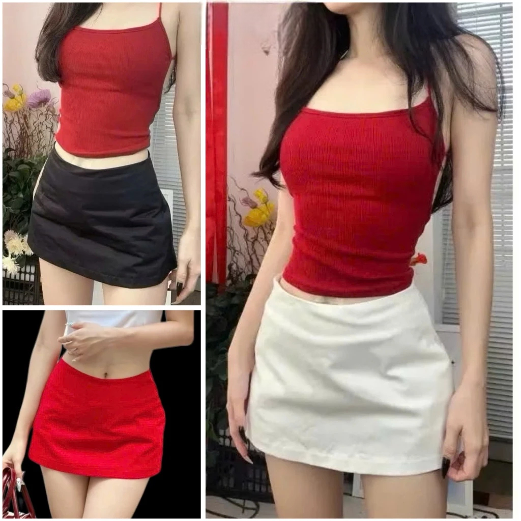[Peinn] Chân Váy Chữ A Ngắn Basic Cạp Trễ Phong Cách Y2K Có Quần Bảo Hộ