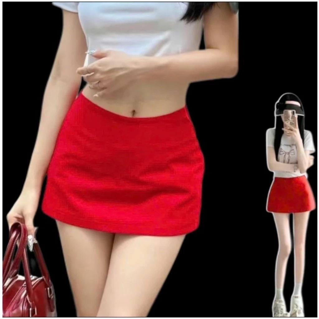 [Peinn] Chân Váy Chữ A Ngắn Basic Cạp Trễ Phong Cách Y2K Có Quần Bảo Hộ