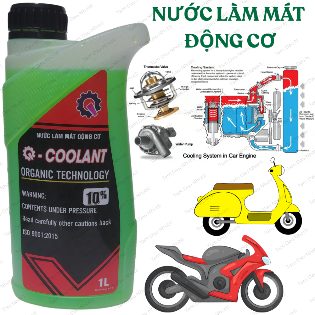 Nước Làm Mát Động Cơ Xe Máy 10% Glycol - Organic Technology 1L, 4L – Chống Ăn Mòn, Tản Nhiệt Tốt, ISO 9001:2015