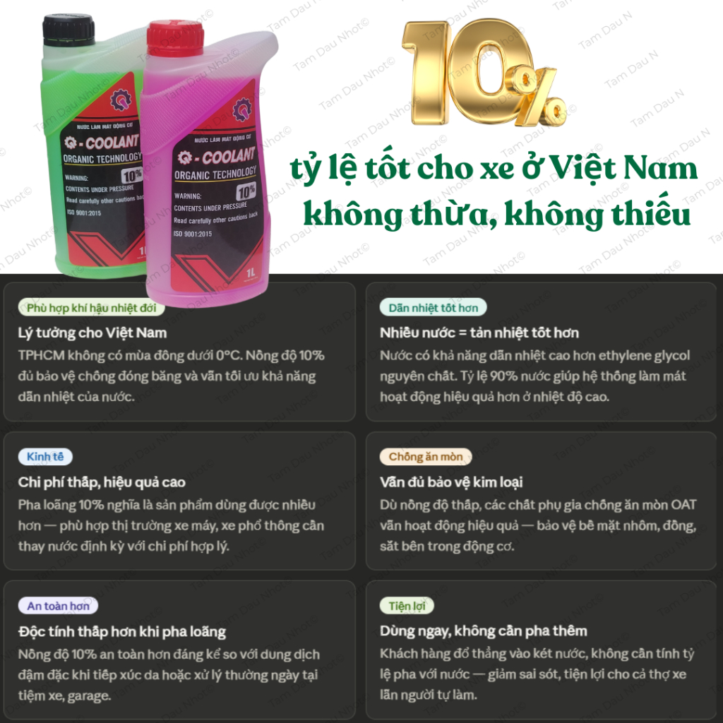 Nước Làm Mát Động Cơ Xe Máy 10% Glycol - Organic Technology 1L, 4L – Chống Ăn Mòn, Tản Nhiệt Tốt, ISO 9001:2015
