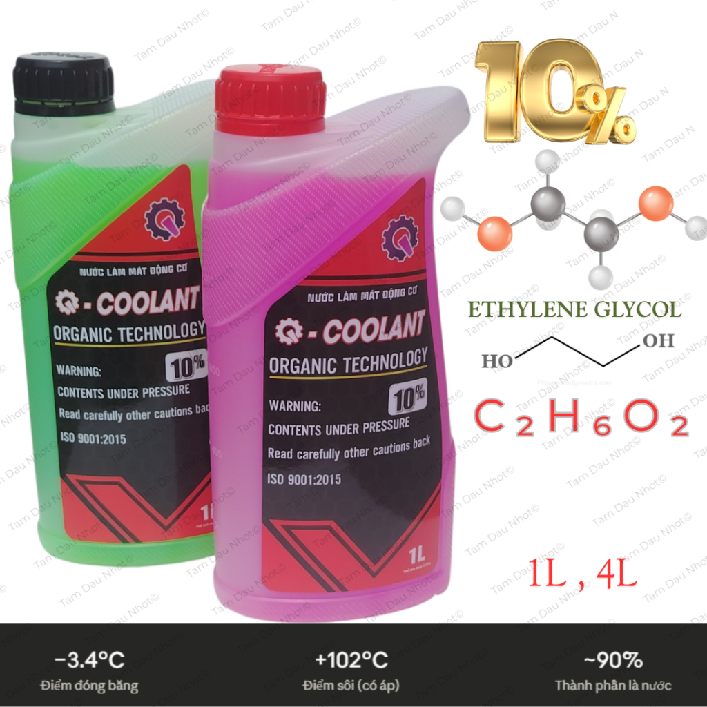 Nước Làm Mát Động Cơ Xe Máy 10% Glycol - Organic Technology 1L, 4L – Chống Ăn Mòn, Tản Nhiệt Tốt, ISO 9001:2015