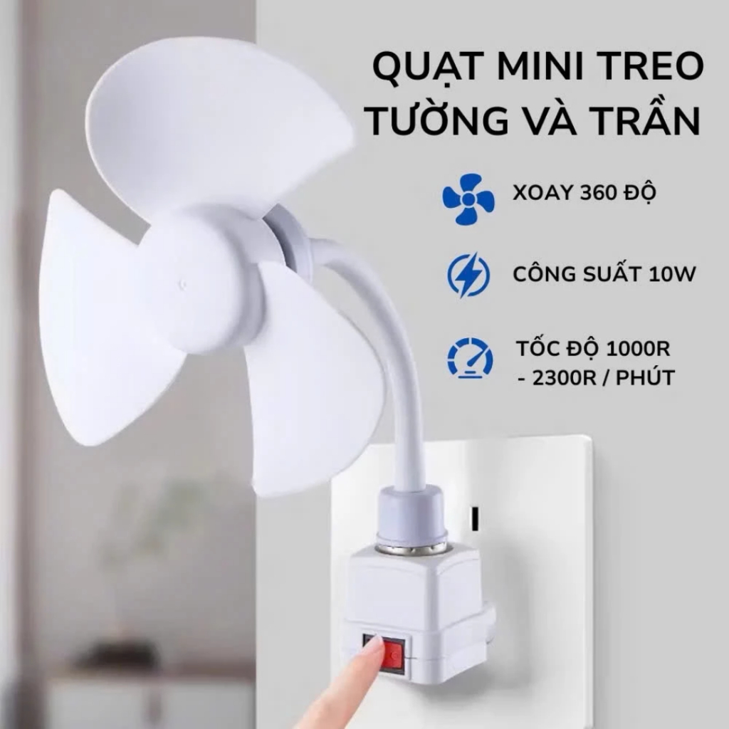 Quạt Cắm Ổ Điện Mini Treo Tường, Xoay Góc Linh Hoạt, Gọn Nhẹ, Tiết Kiệm Điện