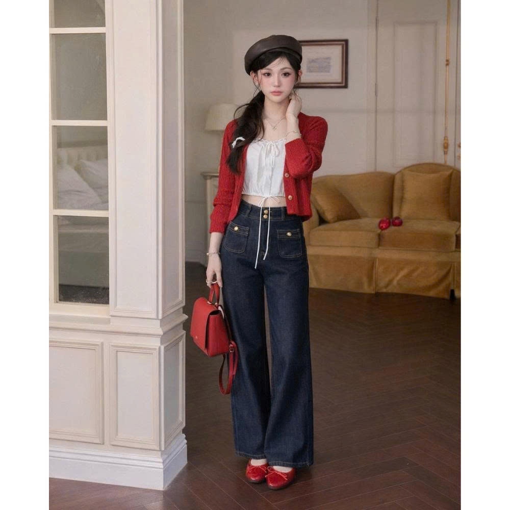 Quần jean nữ GUMIN thiết kế quần ống suông chỉ nổi kiểu dáng túi ngược sang trọng, quần jean nữ thanh lịch