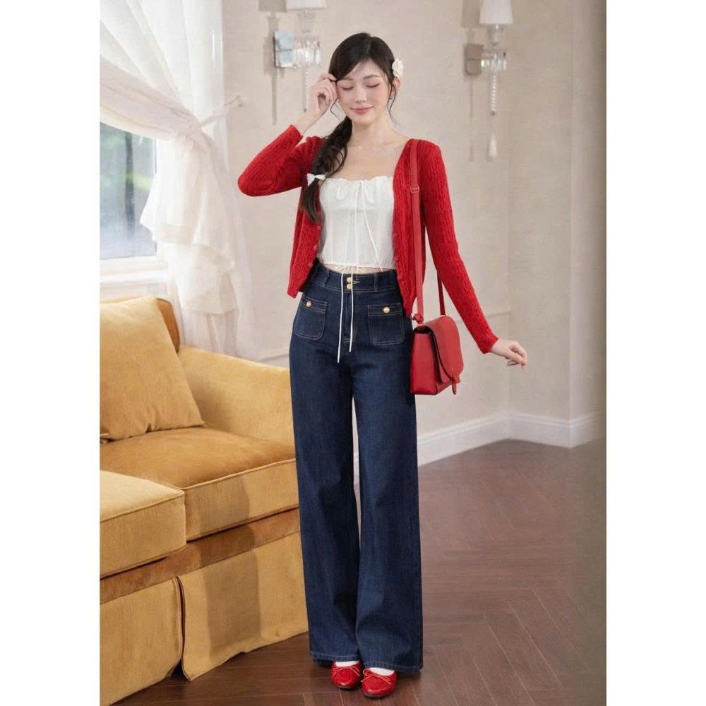 Quần jean nữ GUMIN thiết kế quần ống suông chỉ nổi kiểu dáng túi ngược sang trọng, quần jean nữ thanh lịch