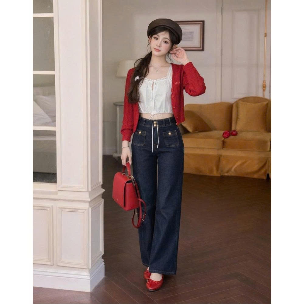 Quần jean nữ GUMIN thiết kế quần ống suông chỉ nổi kiểu dáng túi ngược sang trọng, quần jean nữ thanh lịch