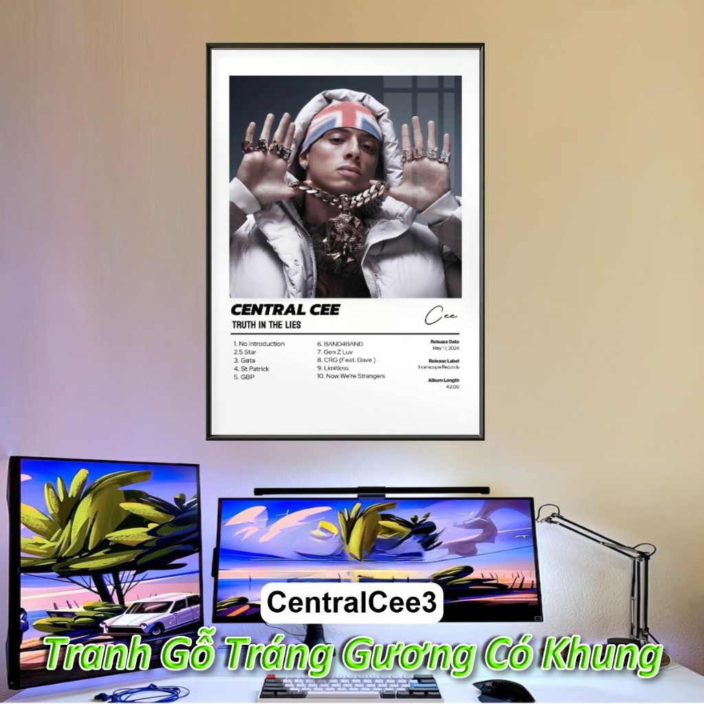 Tranh Album Âm Nhạc Daniel Caesar, Central Cee Tráng Gương Khung Composite Decor Treo Tường Trang Trí