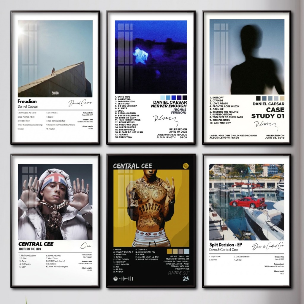 Tranh Album Âm Nhạc Daniel Caesar, Central Cee Tráng Gương Khung Composite Decor Treo Tường Trang Trí