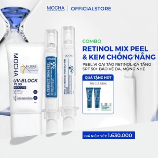 Combo Retinol Mix Peel & Kem Chông Nắng Phục Hồi SPF 50 Mocha Derma 50g, Cho Mọi Loại Da
