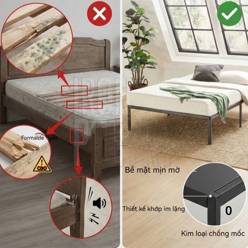 IRONPO Giường sắt Lắp ráp giường sắt Giường sắt chịu lực 1m/1m5/1m8Nhiều kích cỡ Làm dày và gia cố