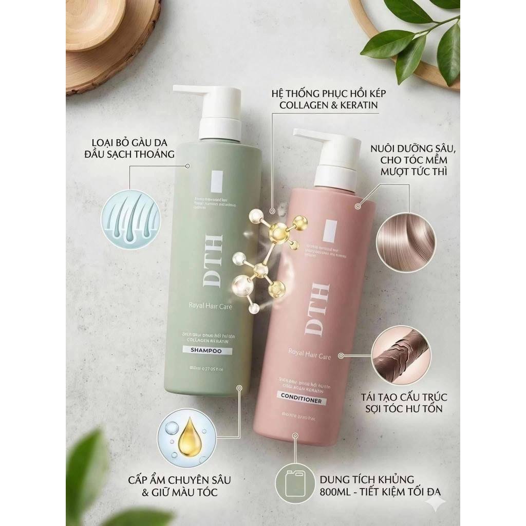 DTH dầu gội xả giảm rụng tóc phục hồi làm mềm mượt tóc 800ml/chai