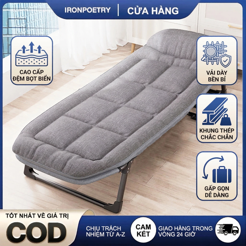 【GIÁ SỈ】 Giường Xếp Đệm Êm Văn Phòng Giường Gấp Gọn Di Động Thế Hệ Mới Siêu Bền Bảo Hành 12 Tháng