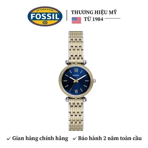 Đồng hồ nữ Fossil CARLIE ES5438 mặt xanh dương, 28MM viền đá, dây thép không gỉ 2-tone