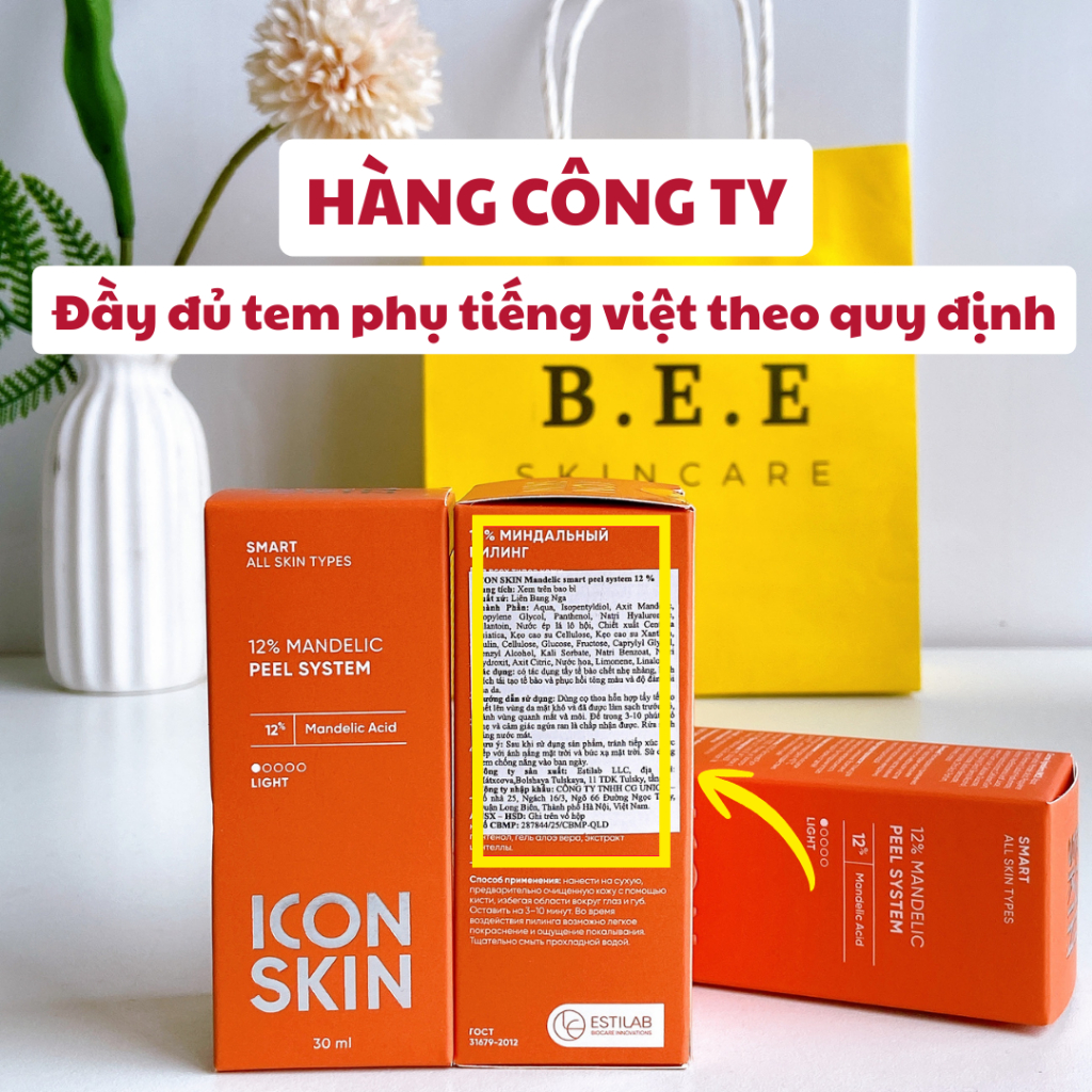 Peel Da Icon Skin 12% Mandelic Smart Peel System Giảm Mụn, Tái Tạo Da, Làm Mịn Da Bee Skincare