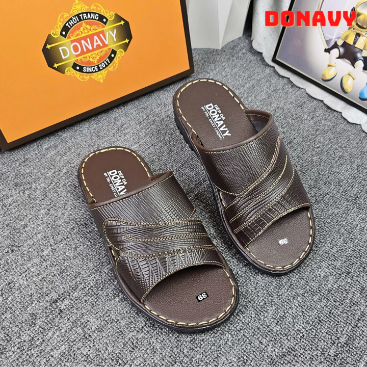Xả Xả Xả Dép Quai Ngang Nam DONAVY Cao Cấp, Hàng May FULL Quai Chắc Chắn Bao Đi Nước (Đen + Bò) D.OG