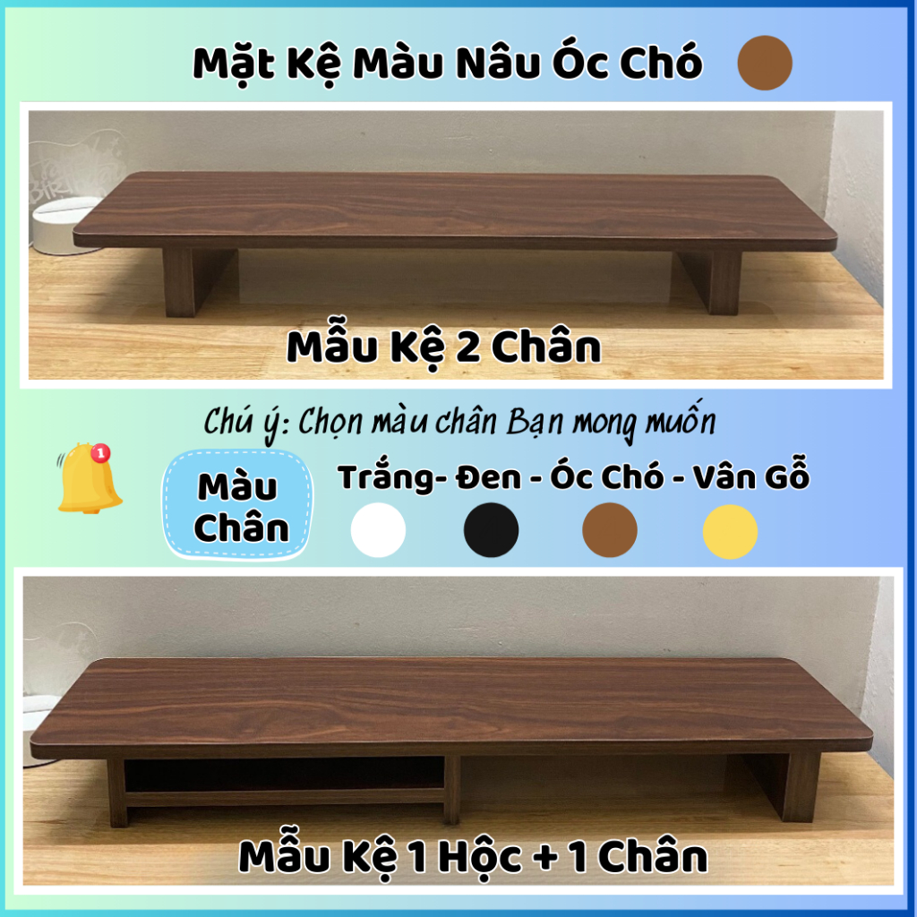 Kệ màn hình gỗ bo góc có ngăn decor bàn làm việc, kê màn hình máy tính PC gỗ dài 60/80/100cm 1m | BigBuy360 - bigbuy360.vn