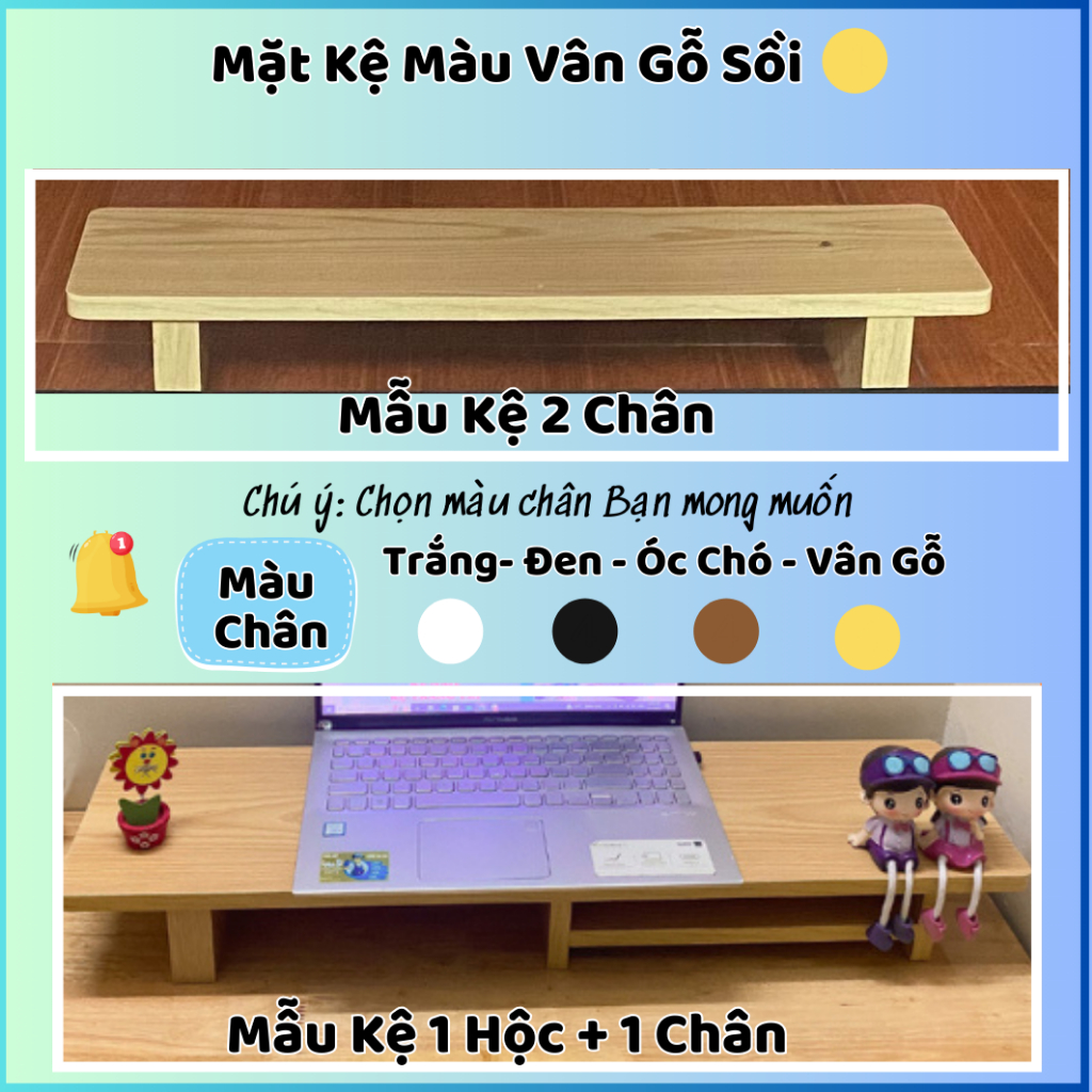 Kệ màn hình gỗ bo góc có ngăn decor bàn làm việc, kê màn hình máy tính PC gỗ dài 60/80/100cm 1m | BigBuy360 - bigbuy360.vn