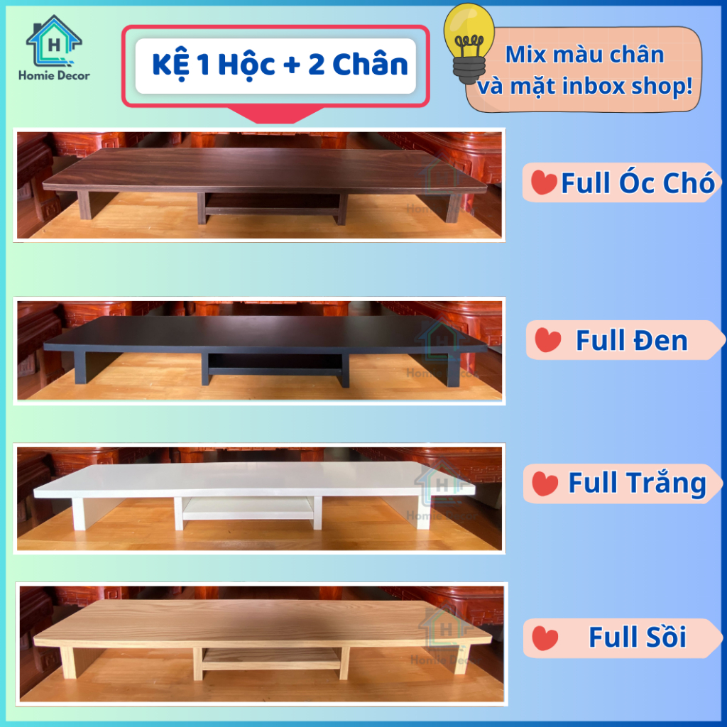 Kệ màn hình gỗ bo góc có ngăn decor bàn làm việc, kê màn hình máy tính PC gỗ dài 60/80/100cm 1m | BigBuy360 - bigbuy360.vn