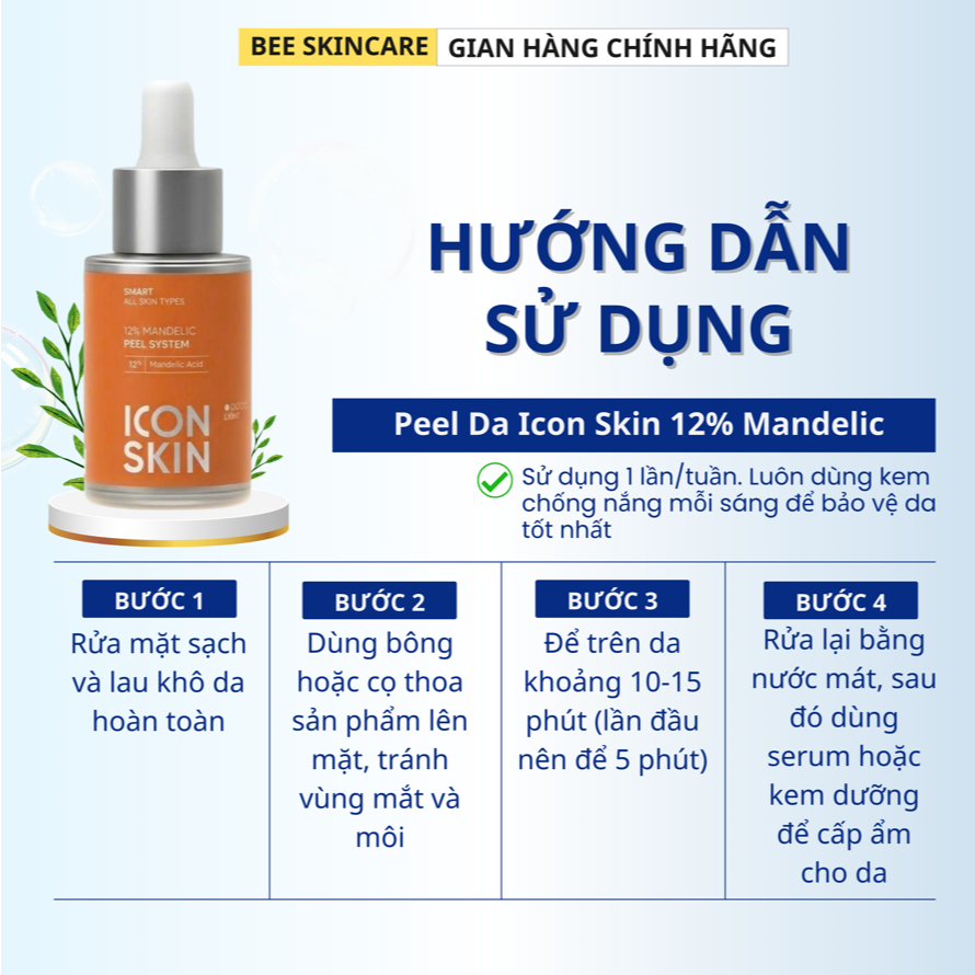 Peel Da Icon Skin 12% Mandelic Smart Peel System Giảm Mụn, Tái Tạo Da, Làm Mịn Da Bee Skincare